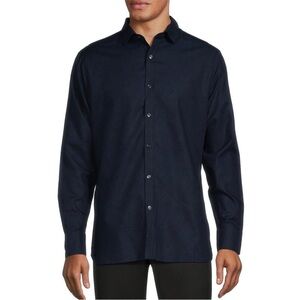 Baird McNutt navy blue 100% linen Murano slim fit button up long sleeve shirt XL